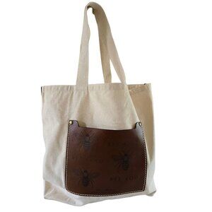Morgan Rhea Canvas Tote Bag Bee Kind Leather Patch